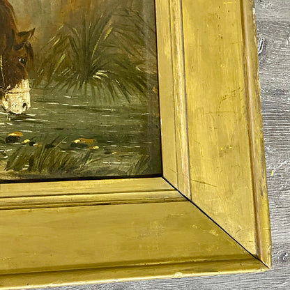 Late 18th Century Boy On Horse Drinking Oil On Canvas Signed George Morland Rare