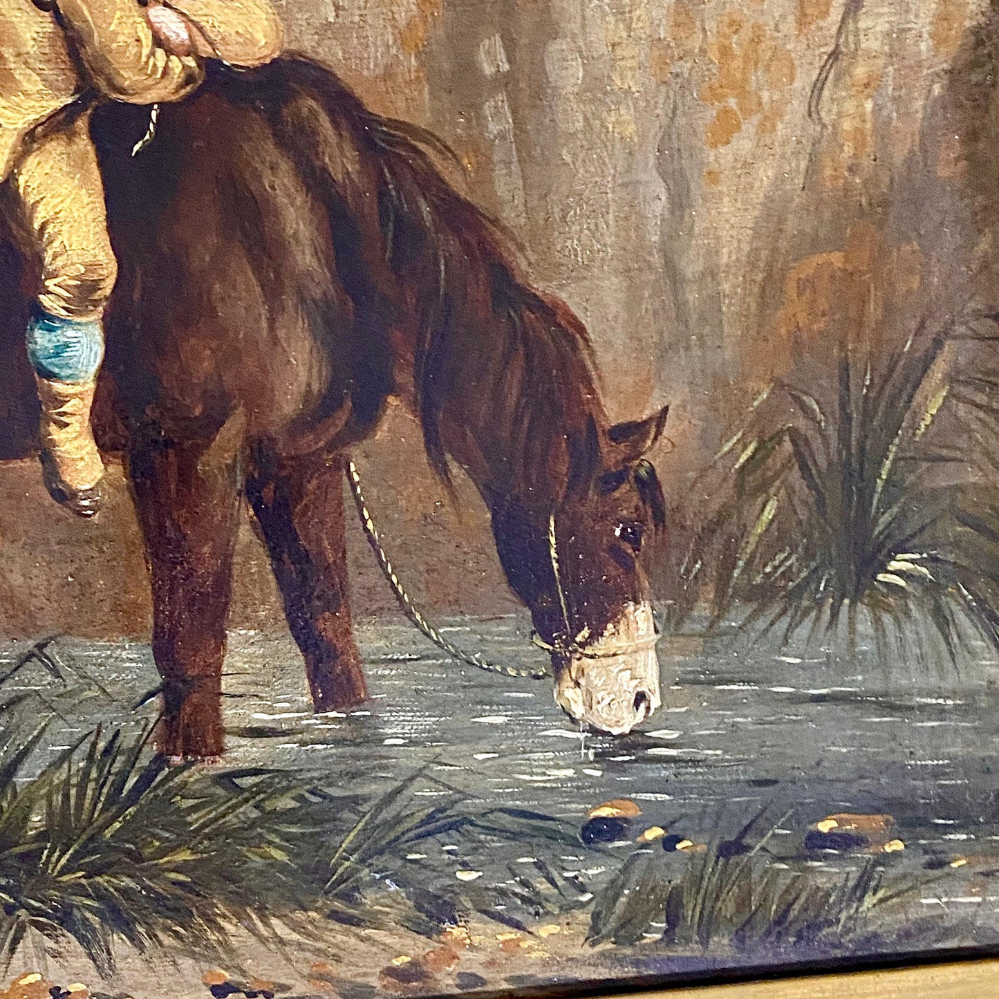 Late 18th Century Boy On Horse Drinking Oil On Canvas Signed George Morland Rare