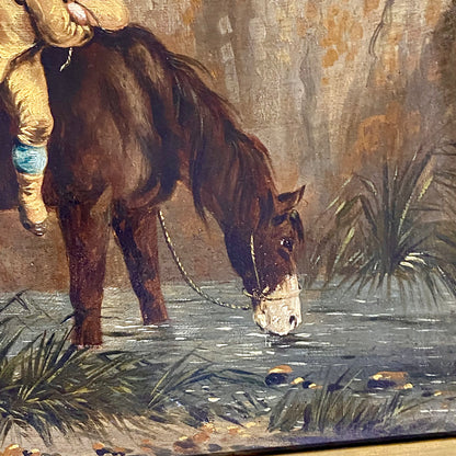 Late 18th Century Boy On Horse Drinking Oil On Canvas Signed George Morland Rare