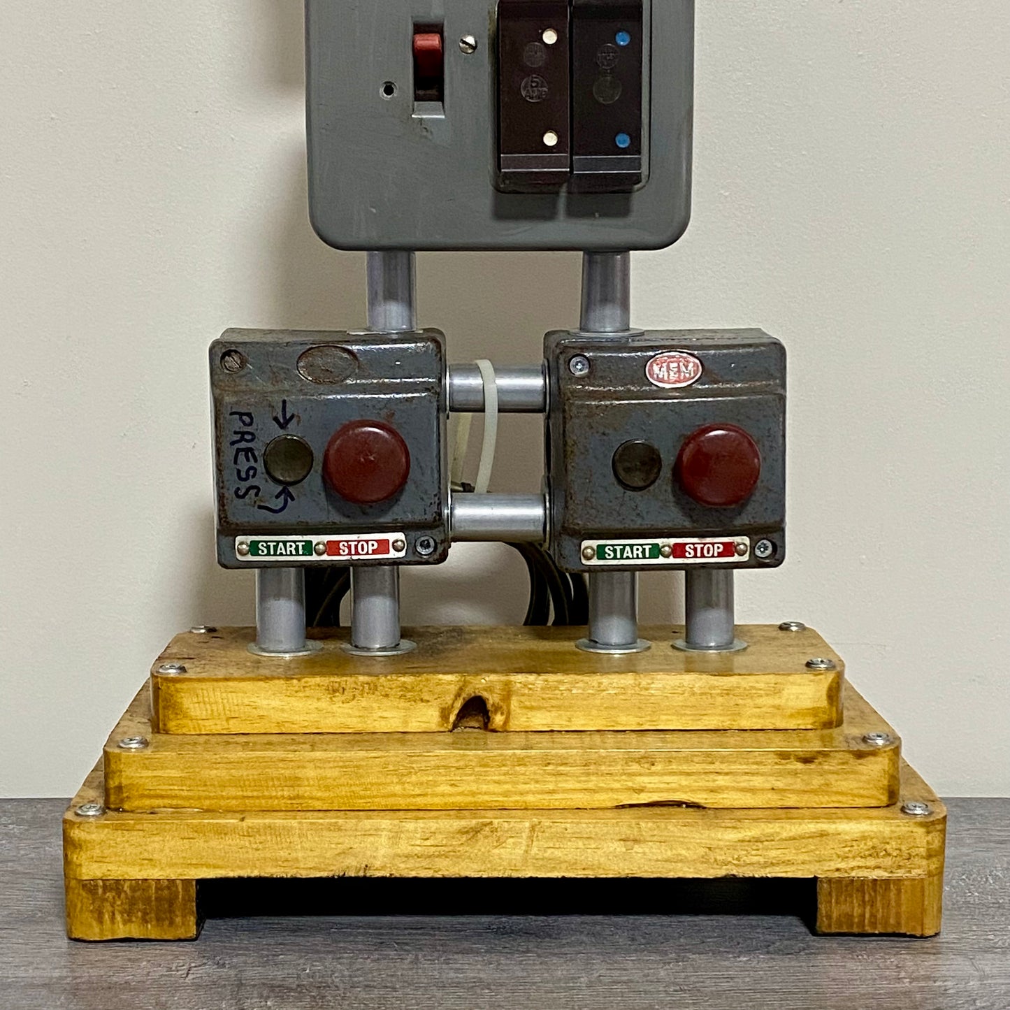 Vintage Electrical Box Steampunk Light Lamp Art Deco Custom Wooden Base Rare