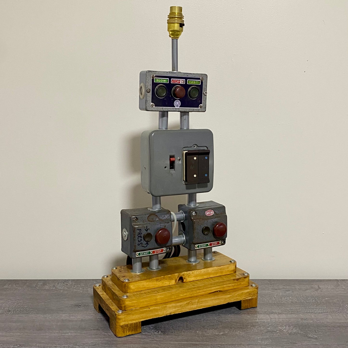 Vintage Electrical Box Steampunk Light Lamp Art Deco Custom Wooden Base Rare