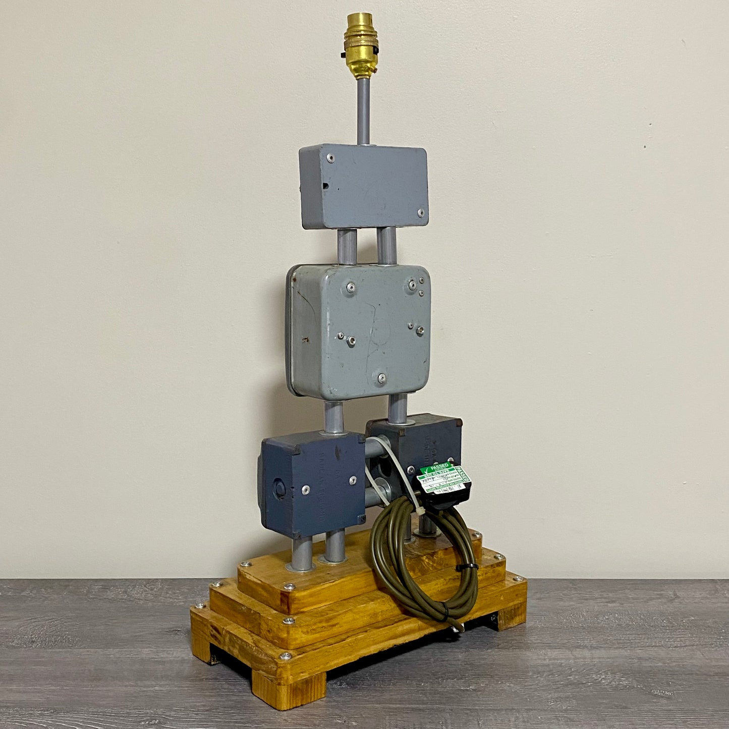 Vintage Electrical Box Steampunk Light Lamp Art Deco Custom Wooden Base Rare