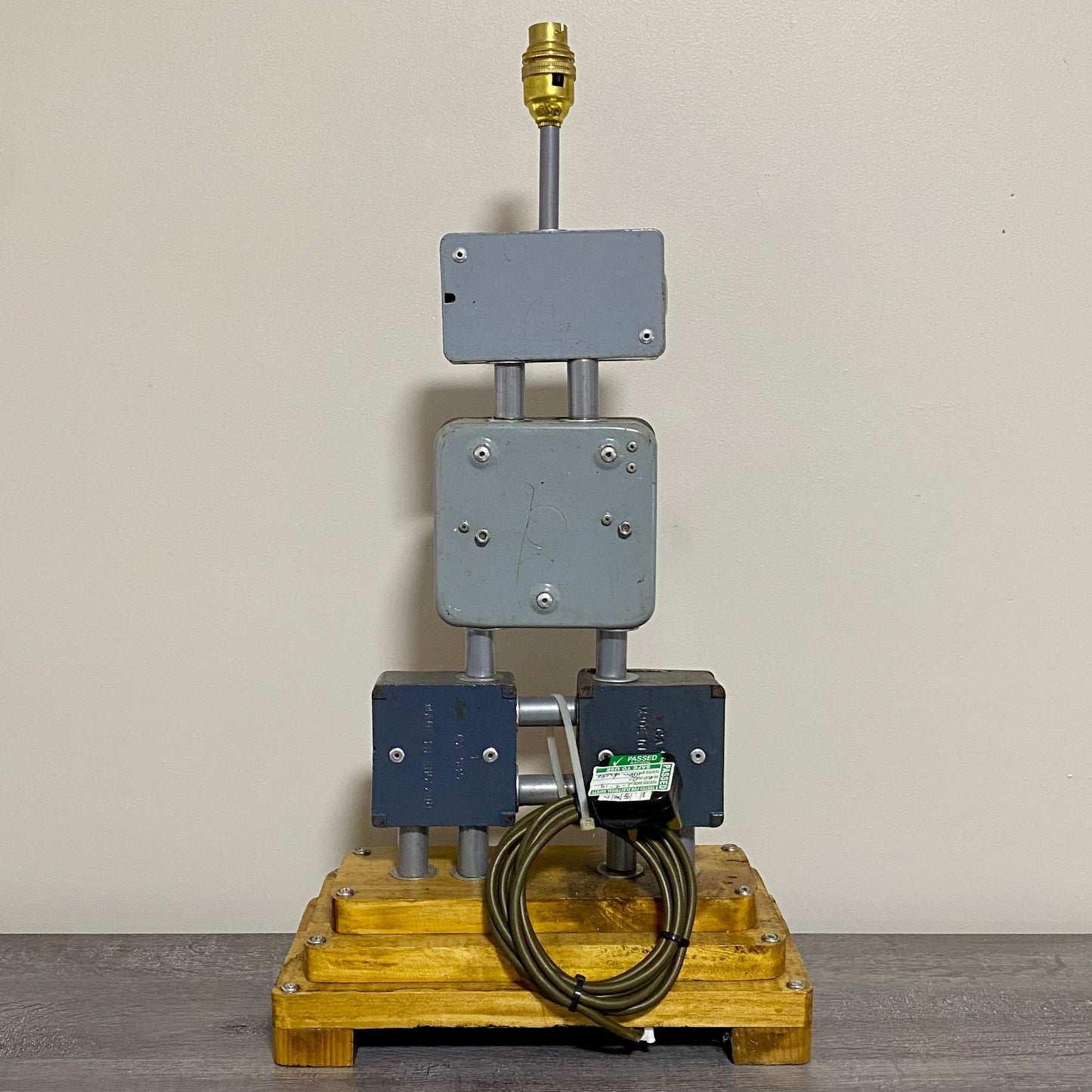 Vintage Electrical Box Steampunk Light Lamp Art Deco Custom Wooden Base Rare