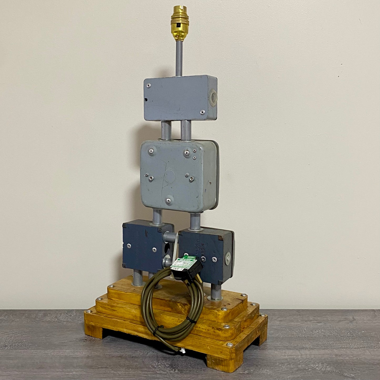 Vintage Electrical Box Steampunk Light Lamp Art Deco Custom Wooden Base Rare