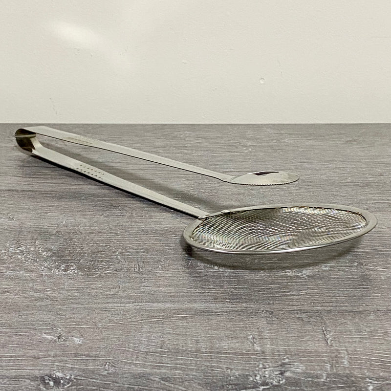Multi Functional Food Filter Spoon With Clip Oil Frying Mesh Tongs Strainer Tool