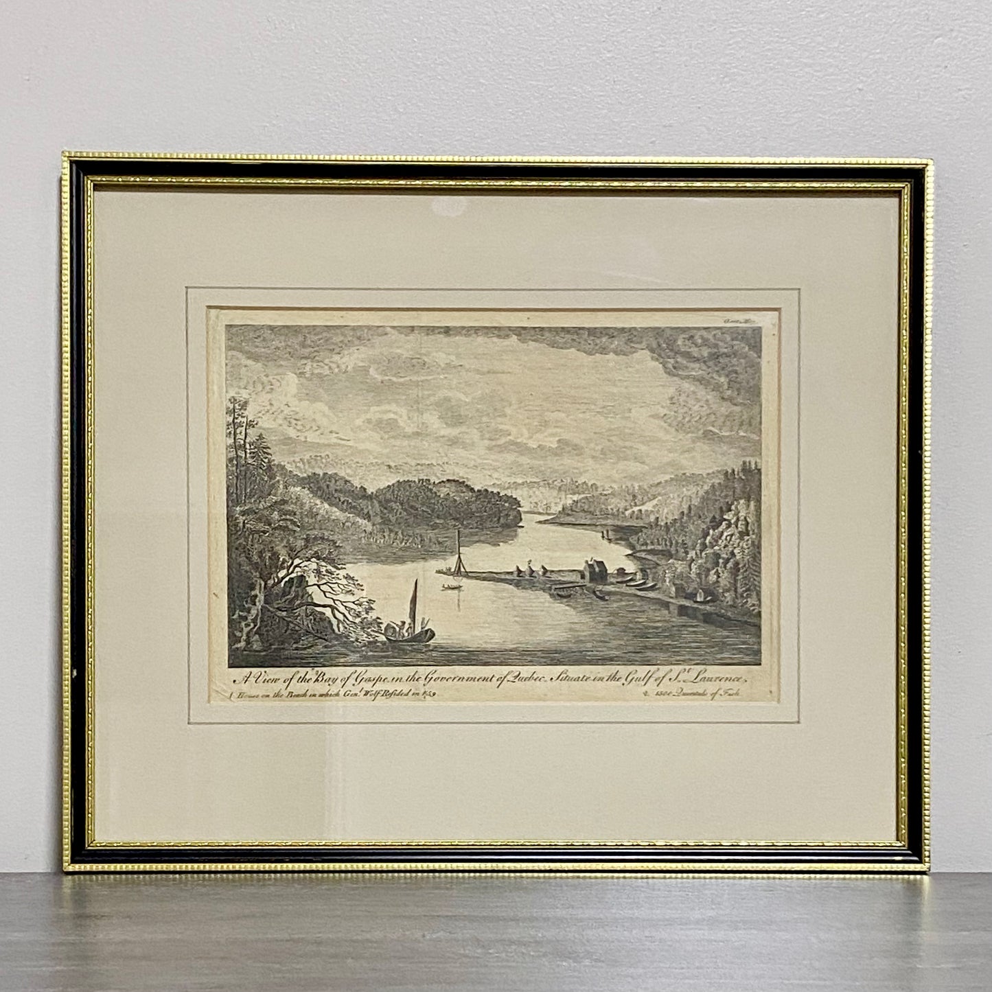 Antique View Of The Bay Of Gaspé In The Government Quebec Framed Original Rare