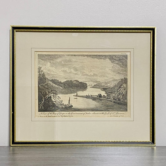 Antique View Of The Bay Of Gaspé In The Government Quebec Framed Original Rare