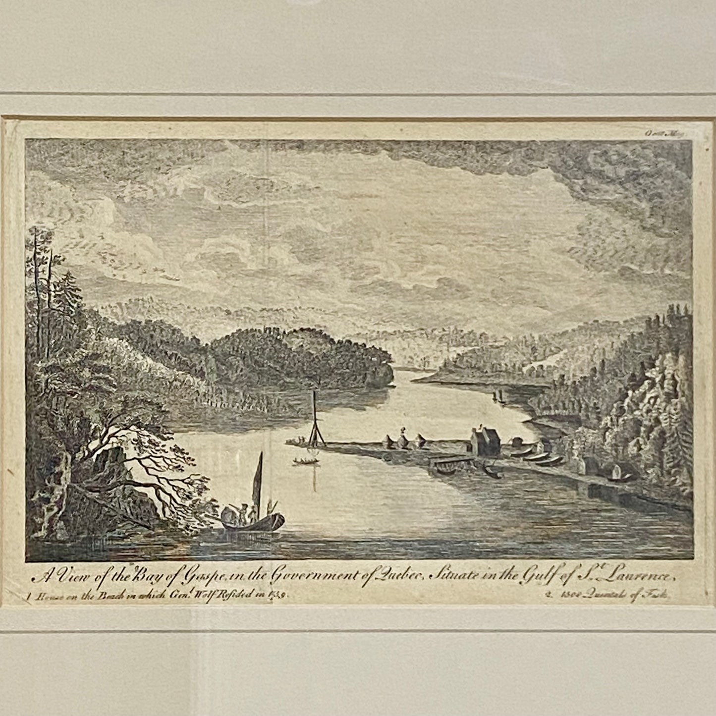 Antique View Of The Bay Of Gaspé In The Government Quebec Framed Original Rare