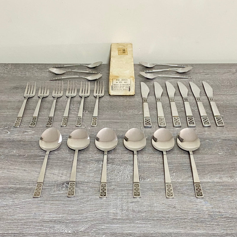 Vintage Retro Art Deco PTN Homes 24 Piece Stainless Steel Cutlery Complete Set