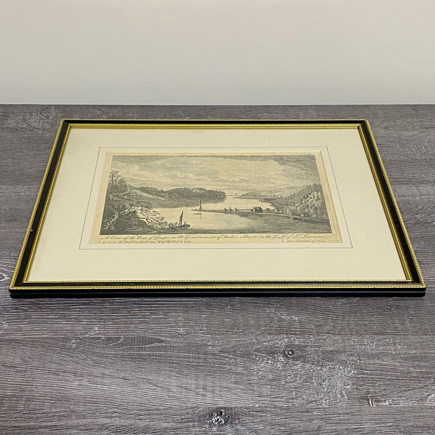 Antique View Of The Bay Of Gaspé In The Government Quebec Framed Original Rare