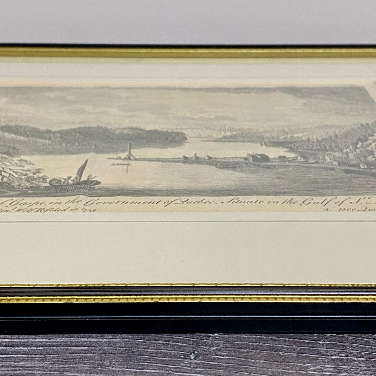 Antique View Of The Bay Of Gaspé In The Government Quebec Framed Original Rare