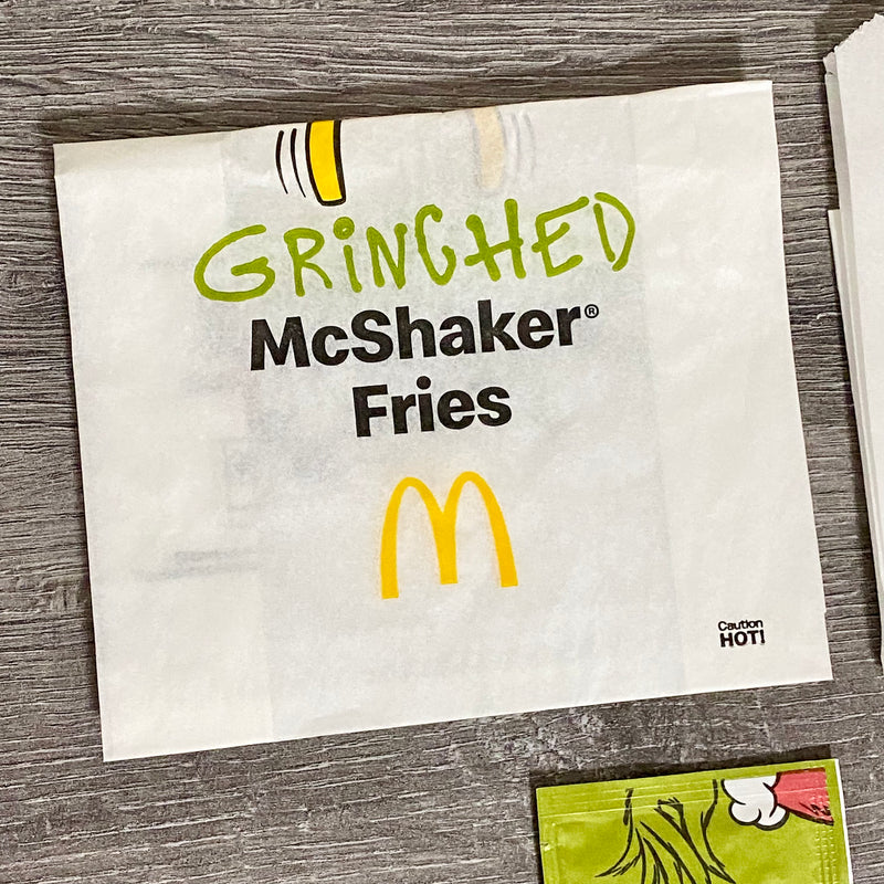 2x McDonald’s Grinch Salt & Shake McShaker Fries Bag Gherkin Flavoured Seasoning