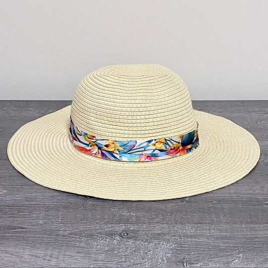 Avenue Straw Woven Floral Flower Ribbon Summer Sun Hat Women Wide Beach One Size