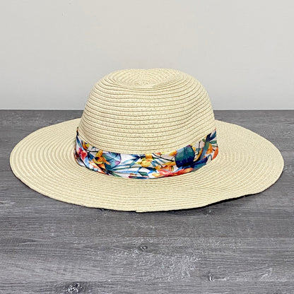 Avenue Straw Woven Floral Flower Ribbon Summer Sun Hat Women Wide Beach One Size