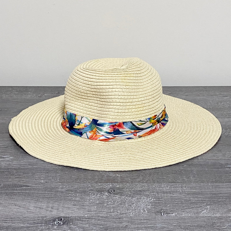 Avenue Straw Woven Floral Flower Ribbon Summer Sun Hat Women Wide Beach One Size