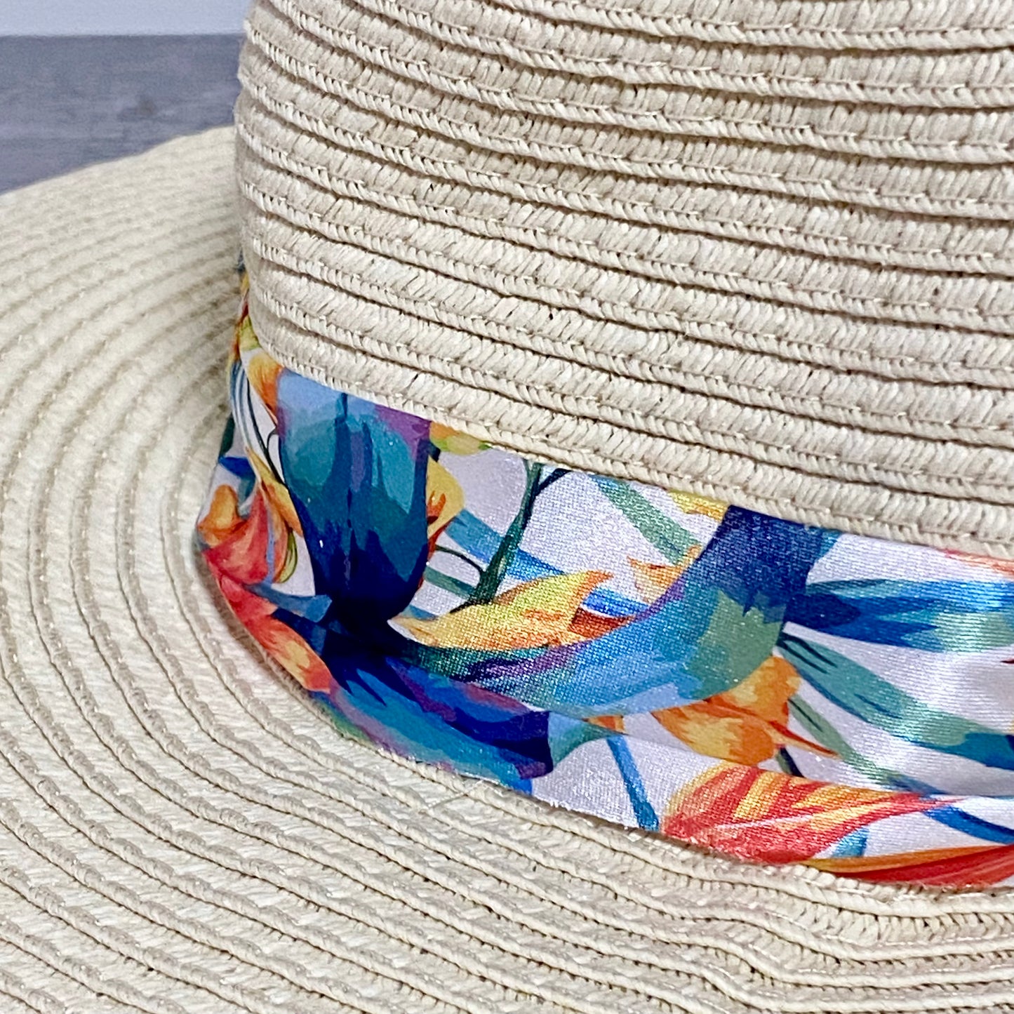 Avenue Straw Woven Floral Flower Ribbon Summer Sun Hat Women Wide Beach One Size