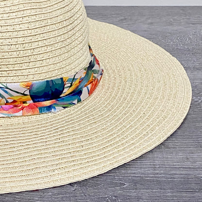 Avenue Straw Woven Floral Flower Ribbon Summer Sun Hat Women Wide Beach One Size