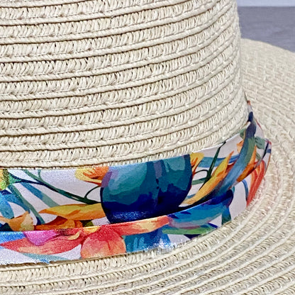 Avenue Straw Woven Floral Flower Ribbon Summer Sun Hat Women Wide Beach One Size