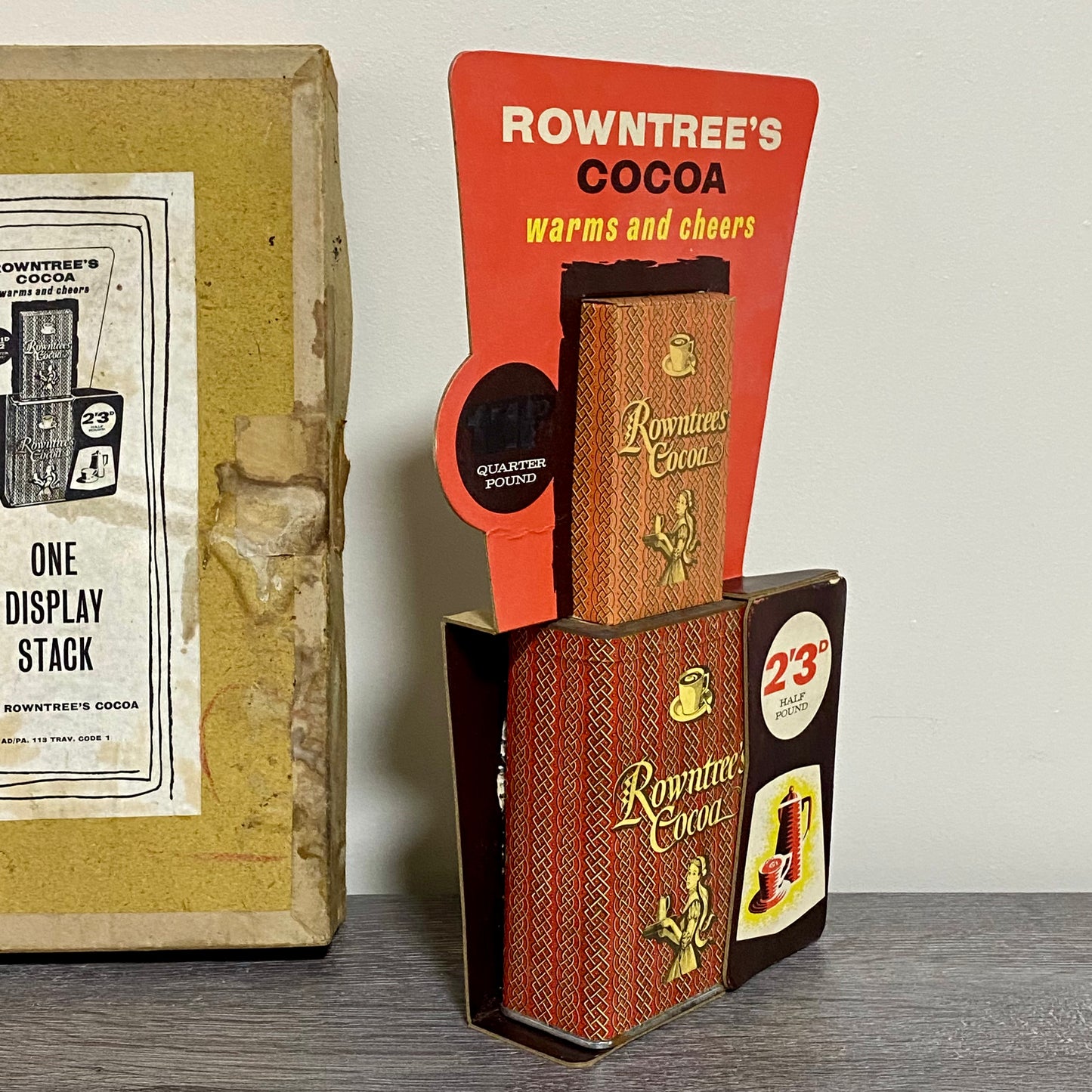 Antique Vintage Rowntrees Cocoa One Display Stack Chocolate Stand Boxed Rare