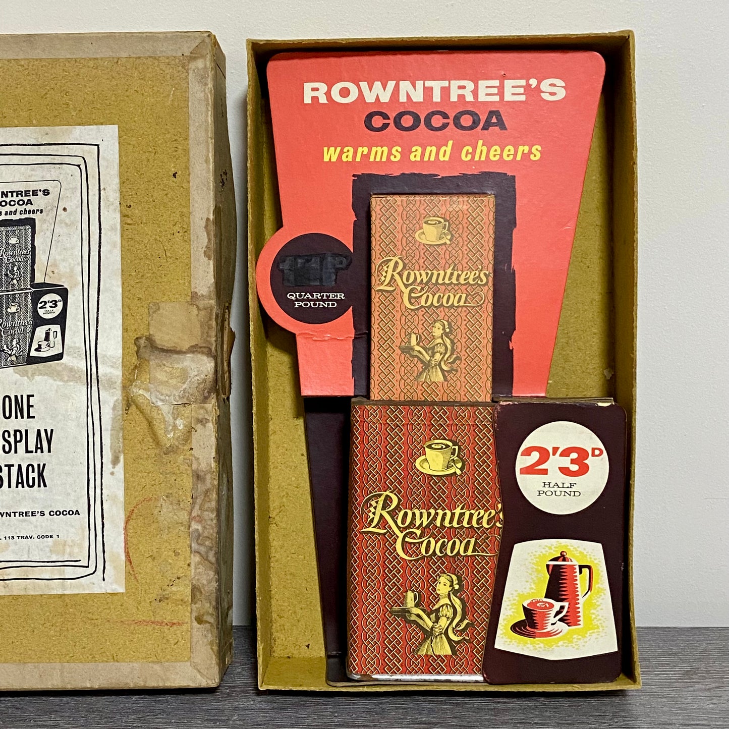 Antique Vintage Rowntrees Cocoa One Display Stack Chocolate Stand Boxed Rare