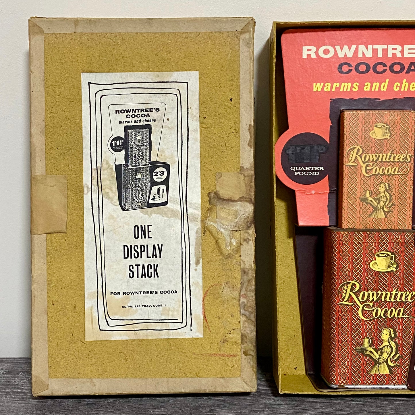 Antique Vintage Rowntrees Cocoa One Display Stack Chocolate Stand Boxed Rare