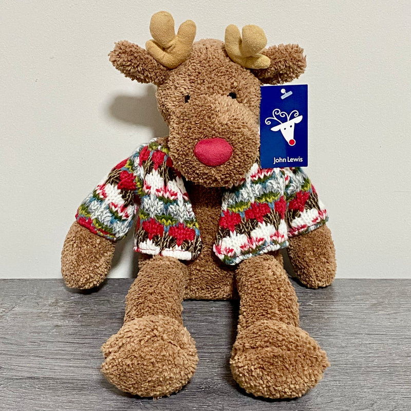 John Lewis Small Jumperjack Cozy Reindeer With Jumper Soft Plush Jellycat Collab