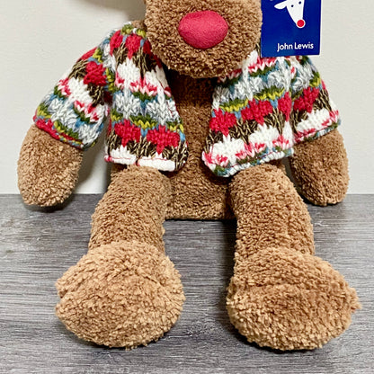 John Lewis Small Jumperjack Cozy Reindeer With Jumper Soft Plush Jellycat Collab