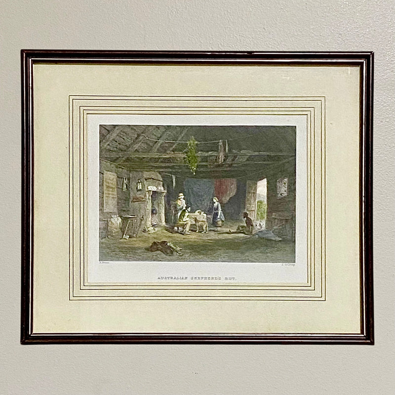 Australian Shepherd's Hut John Skinner Prout Engraving Print c1860 Framed Glazed
