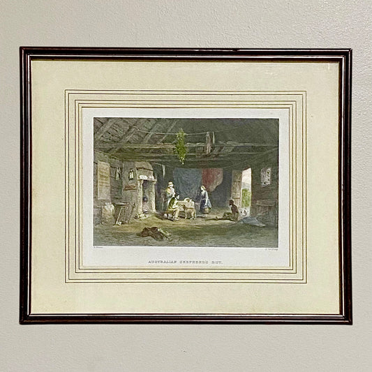 Australian Shepherd's Hut John Skinner Prout Engraving Print c1860 Framed Glazed