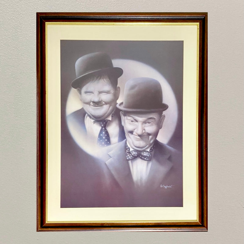Retro Double Trouble Laurel & Hardy Portrait Print Signed Stuart Coffield Framed