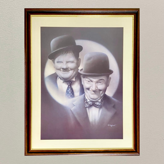 Retro Double Trouble Laurel & Hardy Portrait Print Signed Stuart Coffield Framed