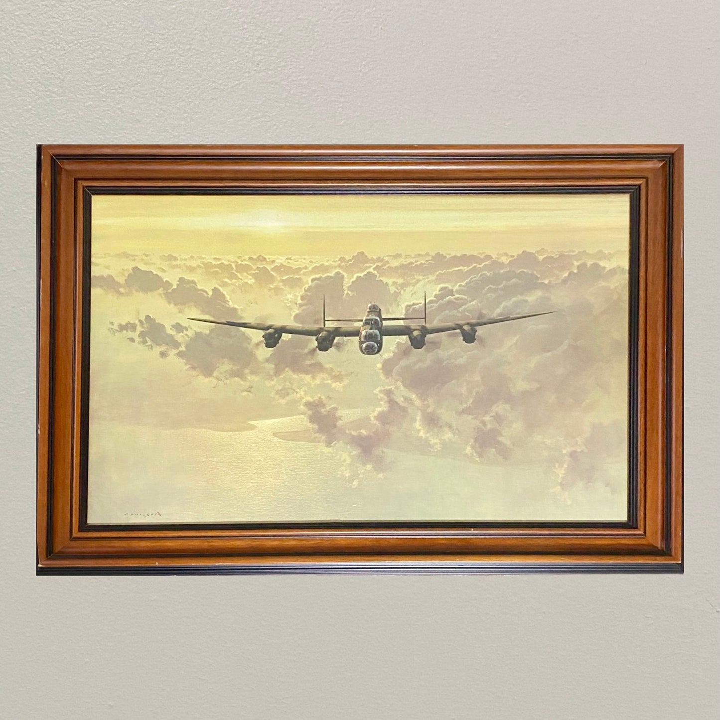 Vintage Outbound Lancaster Bomber In Flight Large Print Signed Gerald Coulson