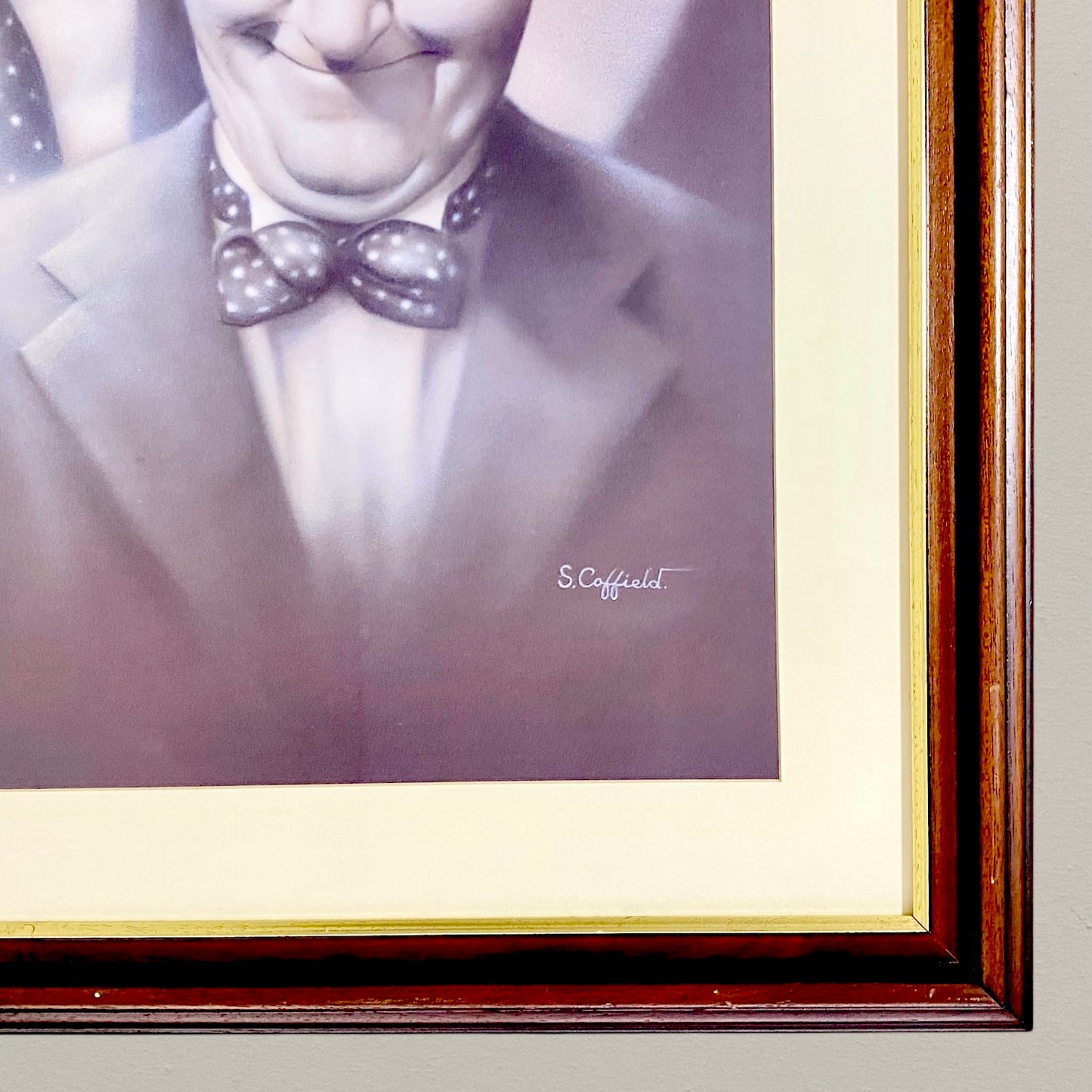 Retro Double Trouble Laurel & Hardy Portrait Print Signed Stuart Coffield Framed