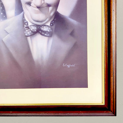 Retro Double Trouble Laurel & Hardy Portrait Print Signed Stuart Coffield Framed