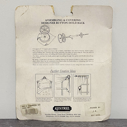 Vintage Kestrel Curtain Designer Button Hold Back Holdback Art Deco Kit Set Rare
