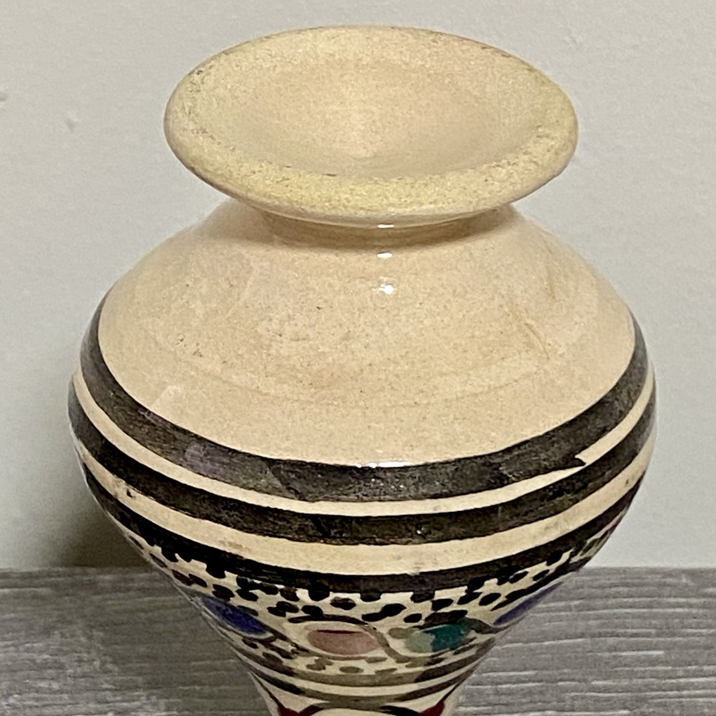 Vintage Laouini Nabeul Tunisie Small Bud Vase Art Deco Patterned Pottery Rare