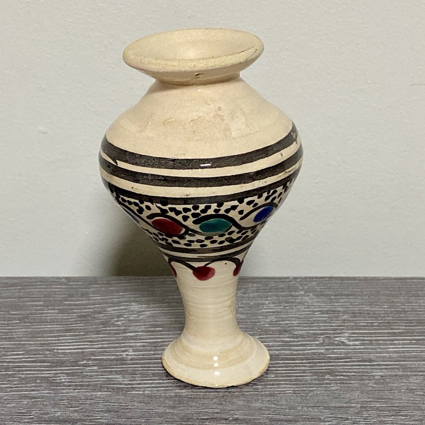 Vintage Laouini Nabeul Tunisie Small Bud Vase Art Deco Patterned Pottery Rare