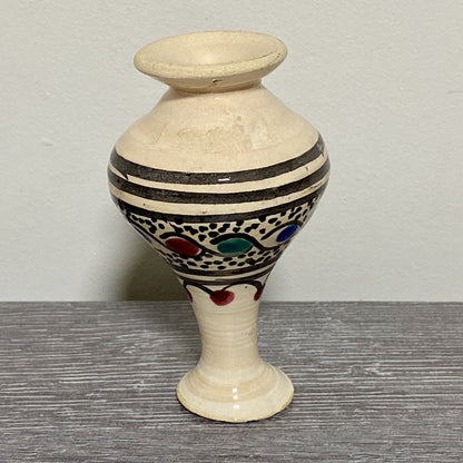 Vintage Laouini Nabeul Tunisie Small Bud Vase Art Deco Patterned Pottery Rare