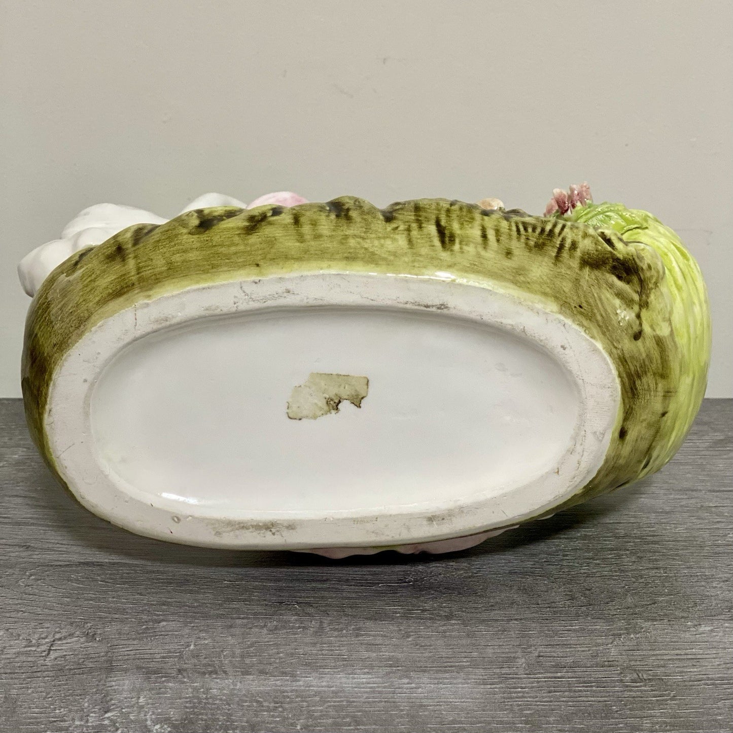 Vintage Arnart Creation Flower Planter Hand Painted Lady Feeding Swan Japan Rare