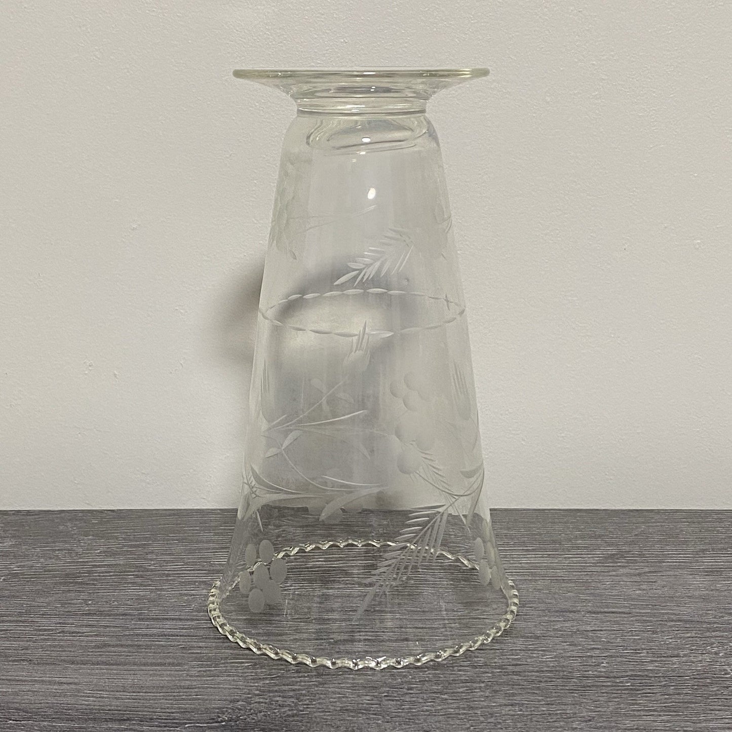 Vintage Crystal Cut Glass Clear Round Floral Art Deco Flared Rimmed Edge Vase