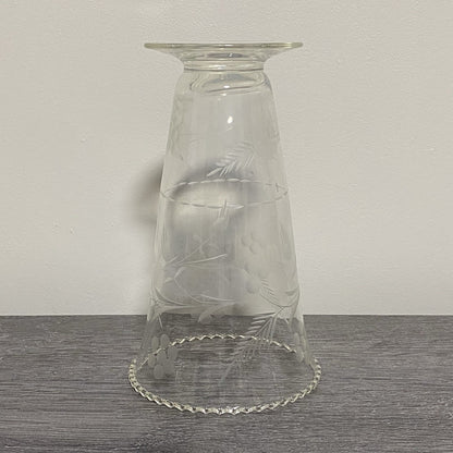 Vintage Crystal Cut Glass Clear Round Floral Art Deco Flared Rimmed Edge Vase