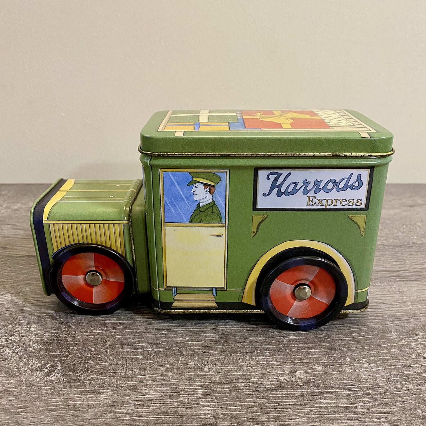Vintage Harrods Express Truck Car With Moving Wheels & Lid Collectible Tin Rare
