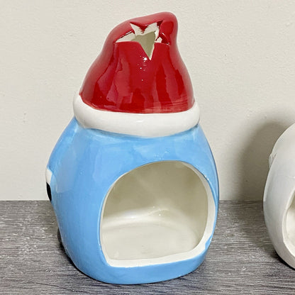 Christmas Tea Light Candle Holder Santa & Snowman Set Of 2 Xmas Decoration Pair