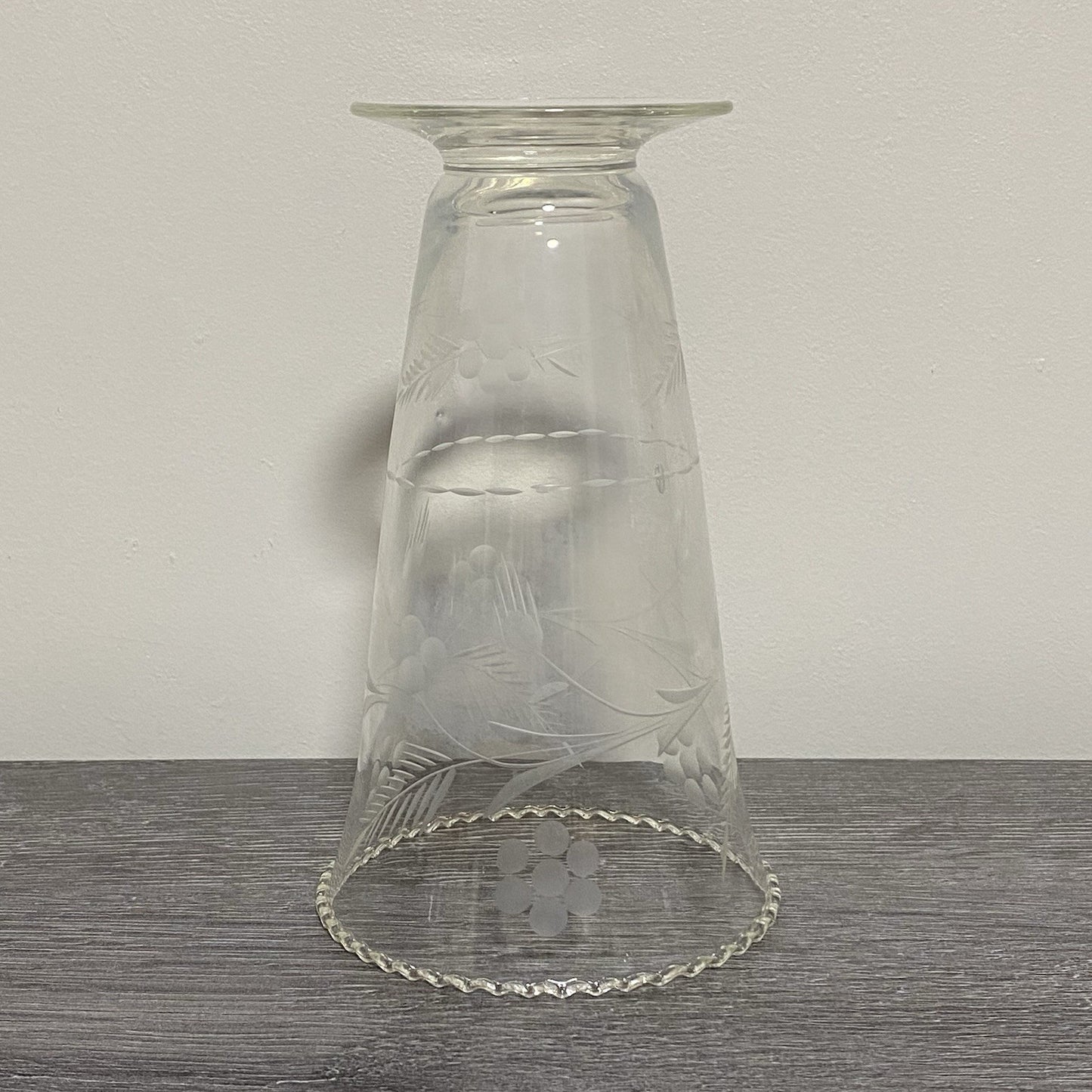 Vintage Crystal Cut Glass Clear Round Floral Art Deco Flared Rimmed Edge Vase