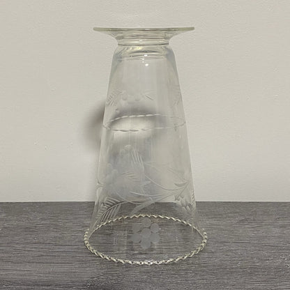 Vintage Crystal Cut Glass Clear Round Floral Art Deco Flared Rimmed Edge Vase