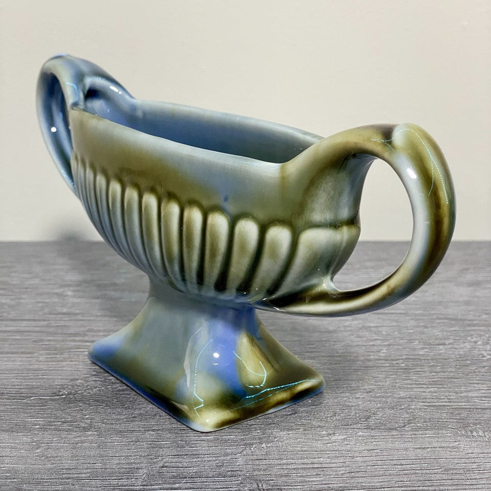 Vintage Irish Porcelain Blue Green Planter Double Handled 8 1/4” Length Ireland