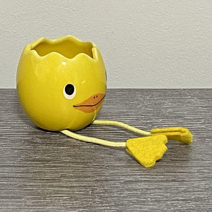 Small Round Ceramic Egg Chick Pot With String Legs Plant Planter Bud Vase Holder