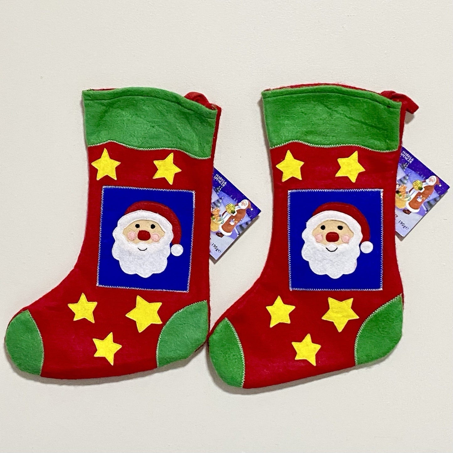 Christmas Stocking Santa Xmas Marks & Spencer 2x Pair Set Hanging Decoration