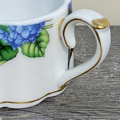 Stackable Tea Cup Coffee Mug Decorative Floral Butterfly Hydrangeas Gold Trim