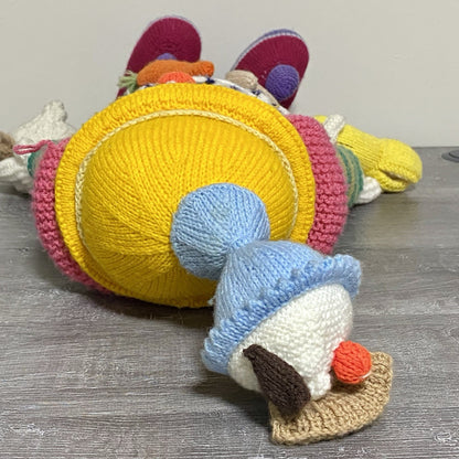 Vintage Jean Greenhowe Hand Knitted XXL Large Butcher Clown Plush Soft Toy Rare